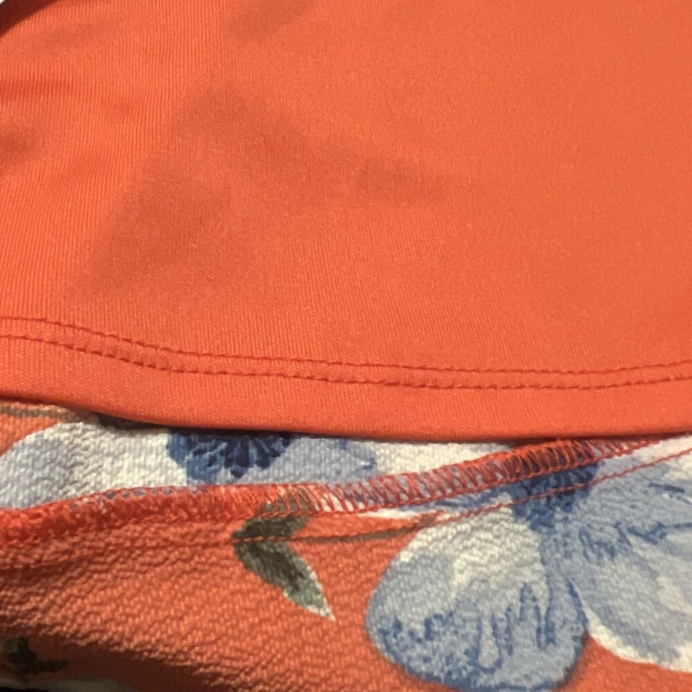Love & Piece Collective Coral Orange & Blue Floral True Wrap Dress Lined Medium - Picture 8 of 10